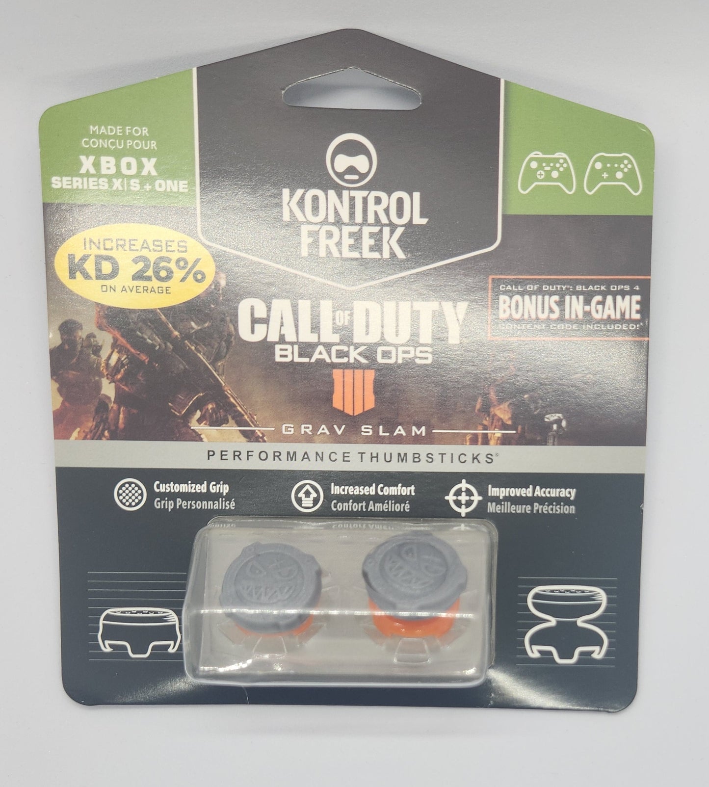 KontrolFreek Call of Duty Black Ops game controller thumbstick covers on a white surface