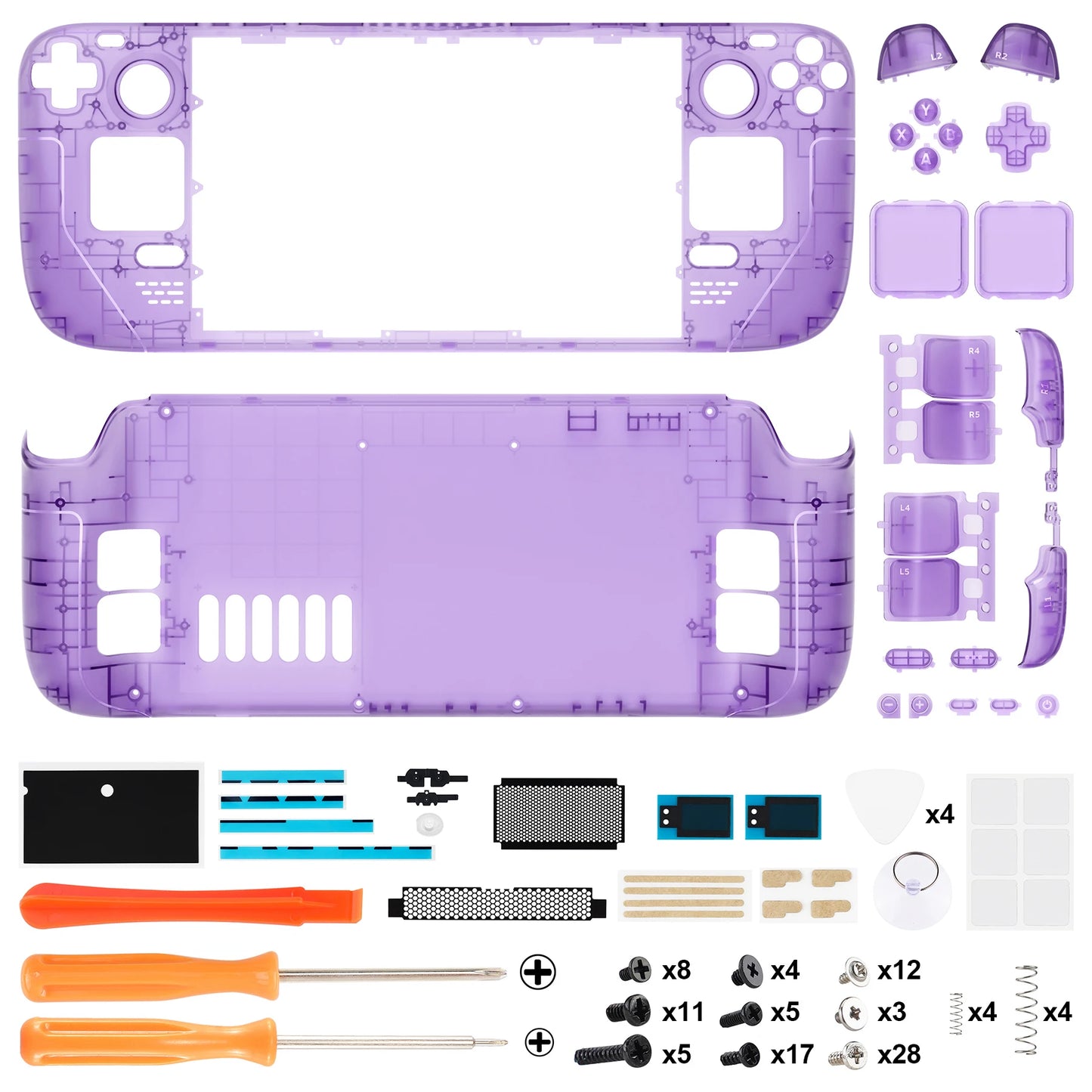 eXtremeRate DIY Replacement Shell for Steam Deck LCD, Transparent Case Set, Clear Edition Faceplate Back Plate Shell with Button