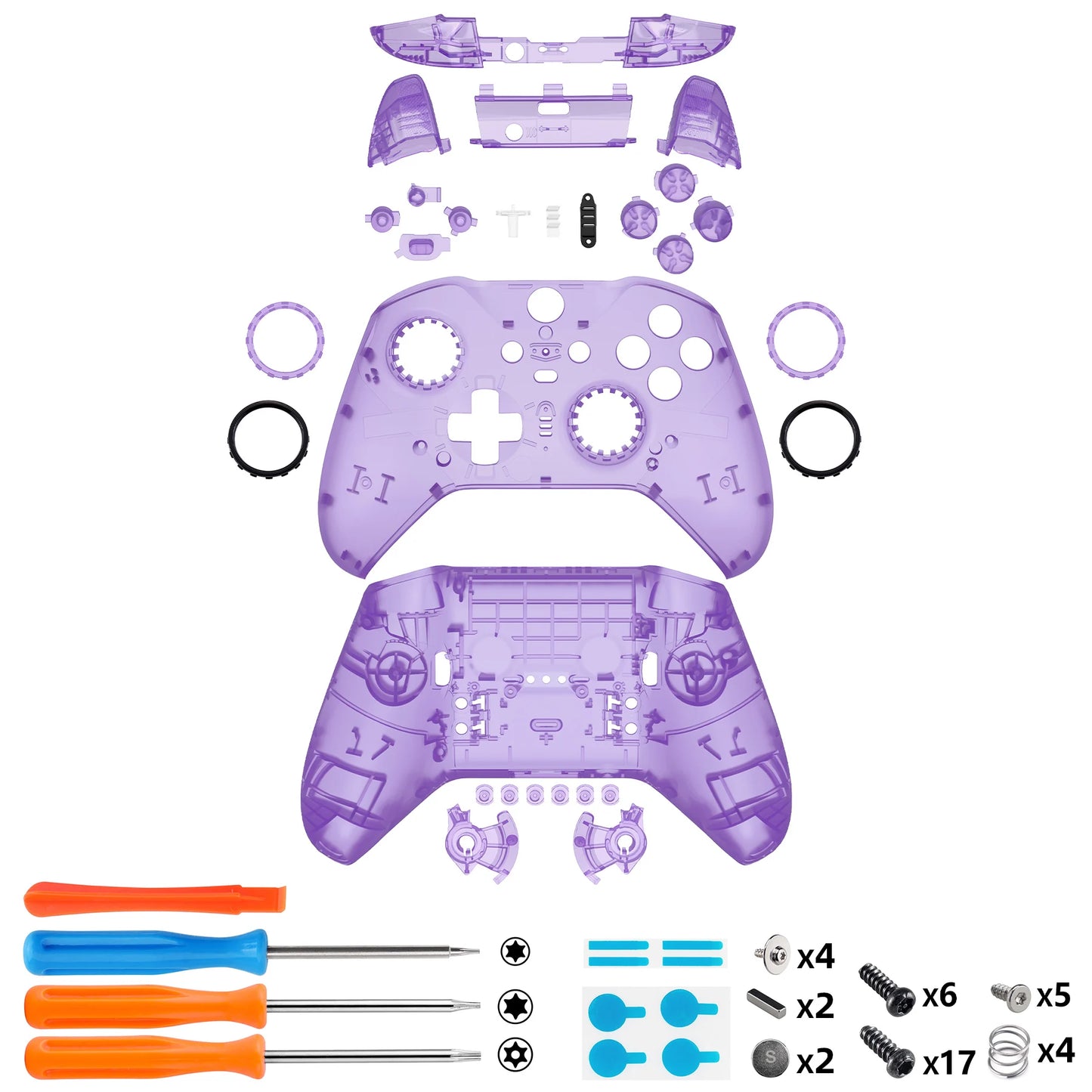 eXtremeRate Clear Full Set Shell w/Buttons Replacement Faceplate Back Plate for Xbox Elite Series 2 Core Controller - Model 1797