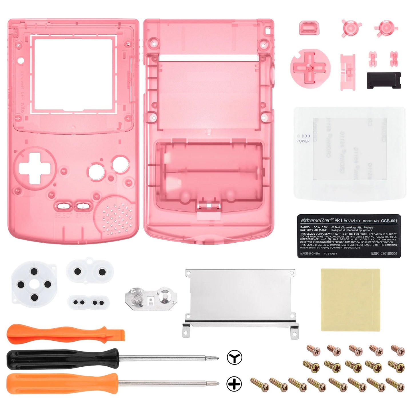 eXtremeRate IPS Ready Upgraded Replacement Shell Full Housing Cover & Buttons for Gameboy Color for GBC - Clear Series