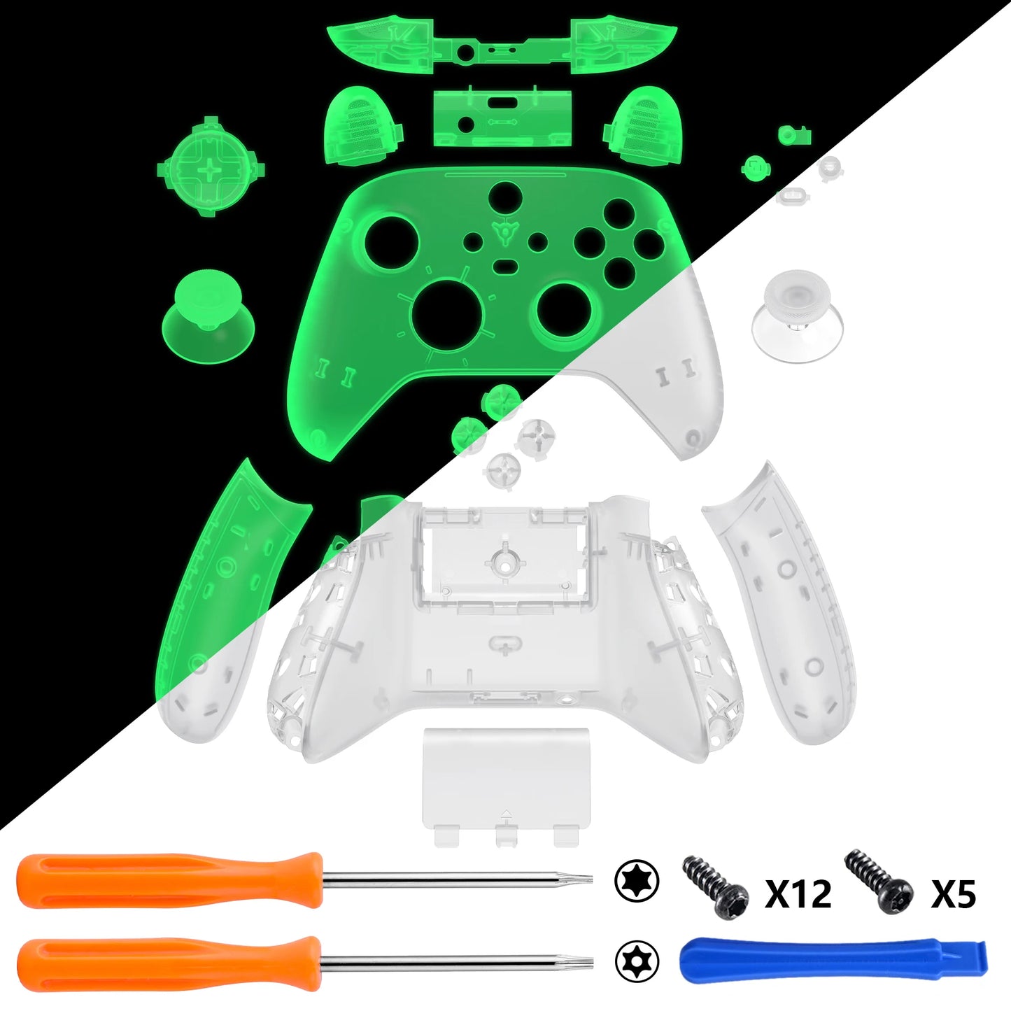 eXtremeRate Replacement Custom Transparent Controller Full Set Housing Shell with Buttons for Xbox Core Wireless Controller