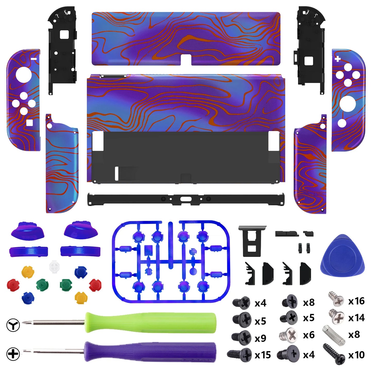 eXtremeRate Full Set Shell for Nintendo Switch OLED, Back Plate Kickstand & Buttons - Patterned Series