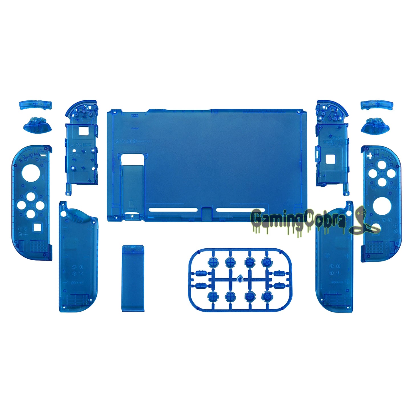 eXtremeRate Transparent Clear Blue Console Back Plate Controller Housing Shell with Buttons for Nintendo Switch Console & JoyCon