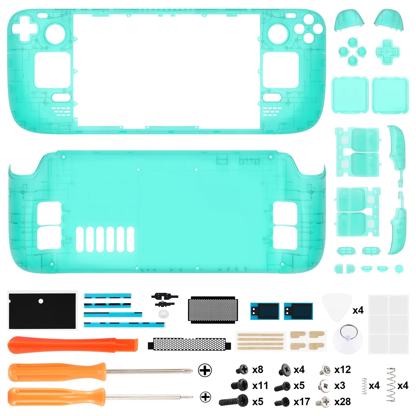 eXtremeRate DIY Replacement Shell for Steam Deck LCD, Transparent Case Set, Clear Edition Faceplate Back Plate Shell with Button