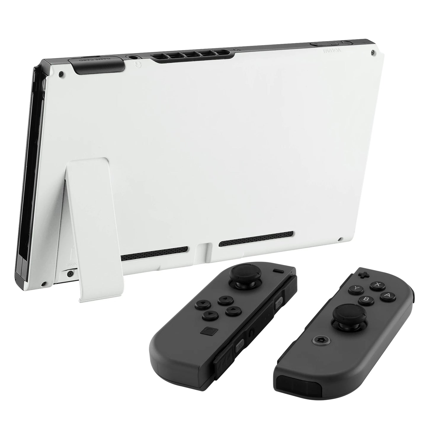 eXtremeRate DIY Replacement Grip Console Back Plate Housing Shell Case with Kickstand for NS Switch Console - White