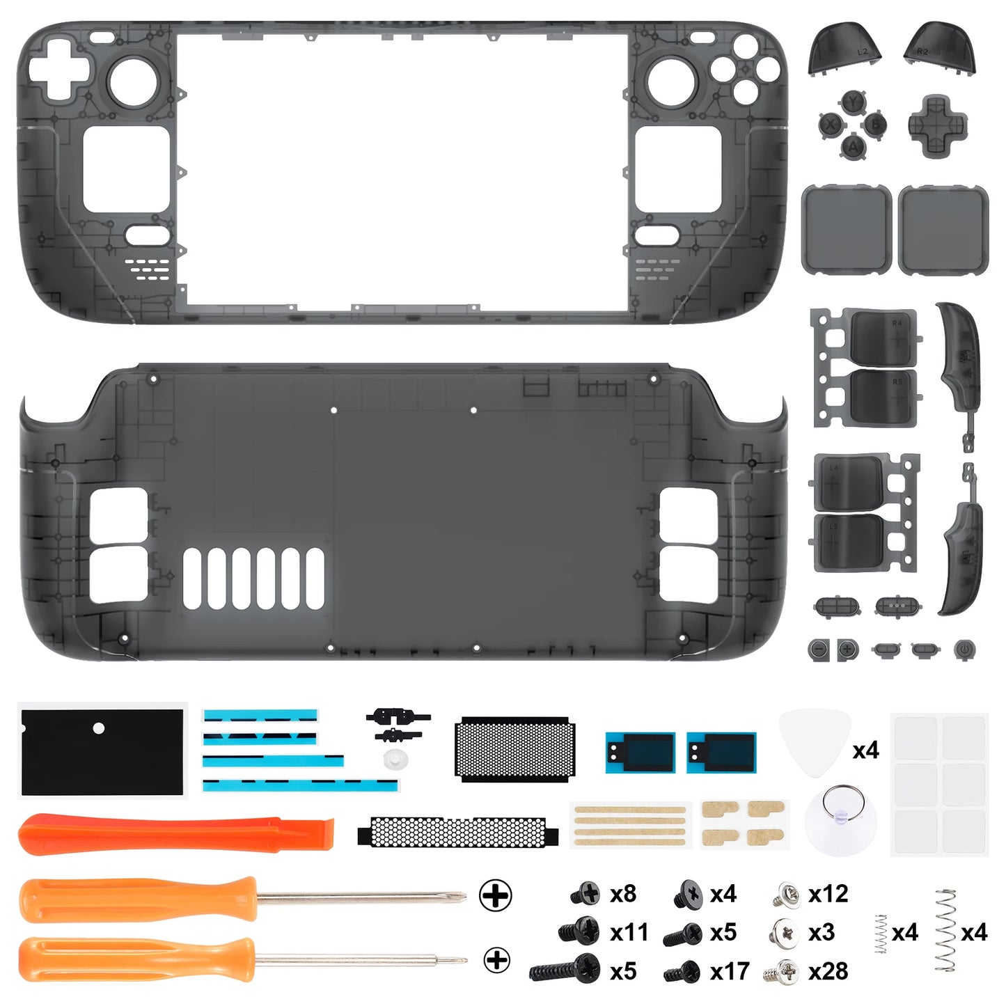 eXtremeRate DIY Replacement Shell for Steam Deck LCD, Transparent Case Set, Clear Edition Faceplate Back Plate Shell with Button