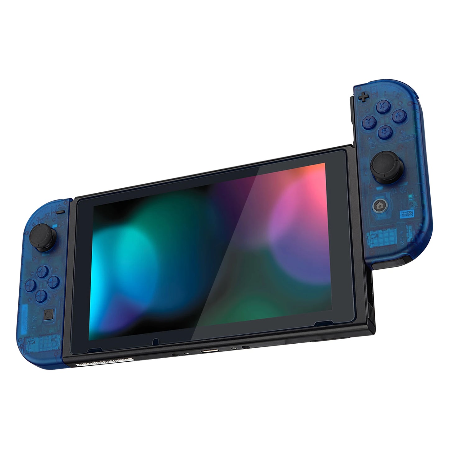 eXtremeRate Transparent Clear Blue Console Back Plate Controller Housing Shell with Buttons for Nintendo Switch Console & JoyCon