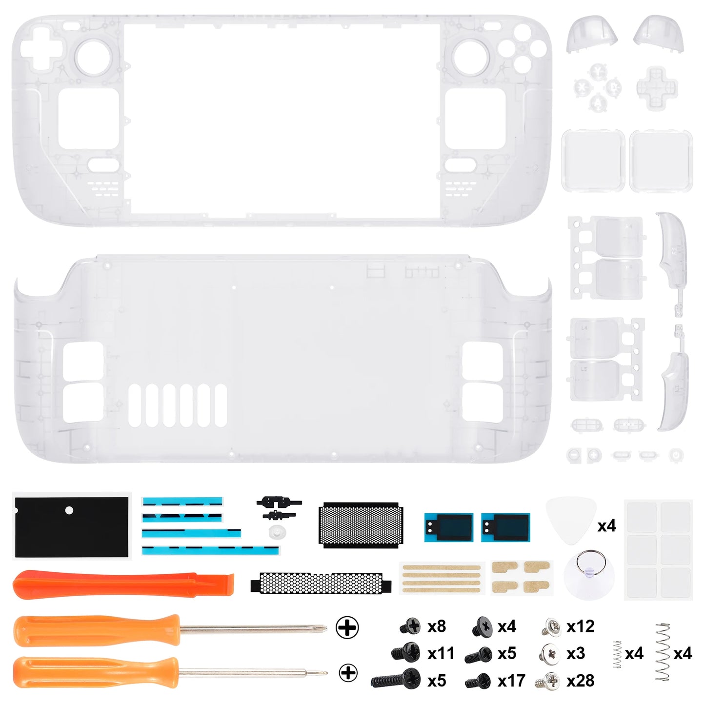 eXtremeRate DIY Replacement Shell for Steam Deck LCD, Transparent Case Set, Clear Edition Faceplate Back Plate Shell with Button