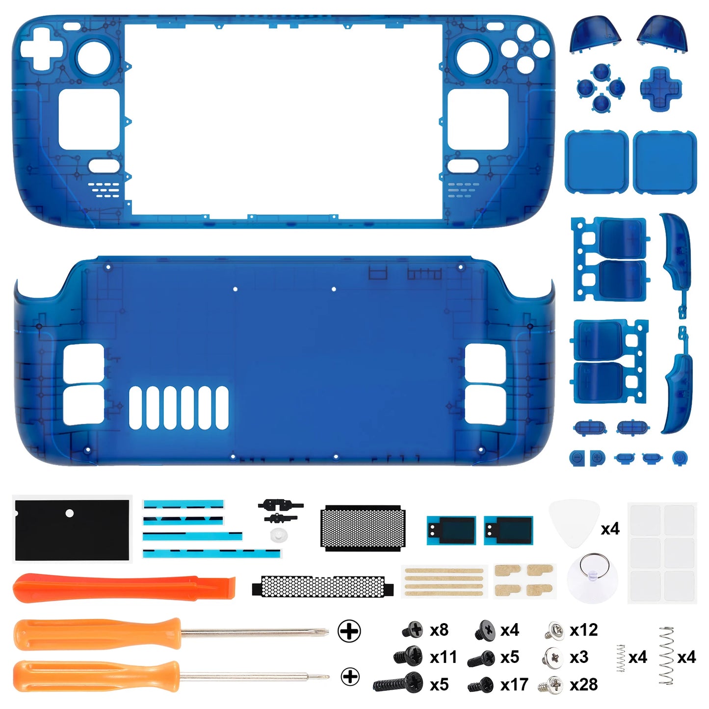 eXtremeRate DIY Replacement Shell for Steam Deck LCD, Transparent Case Set, Clear Edition Faceplate Back Plate Shell with Button