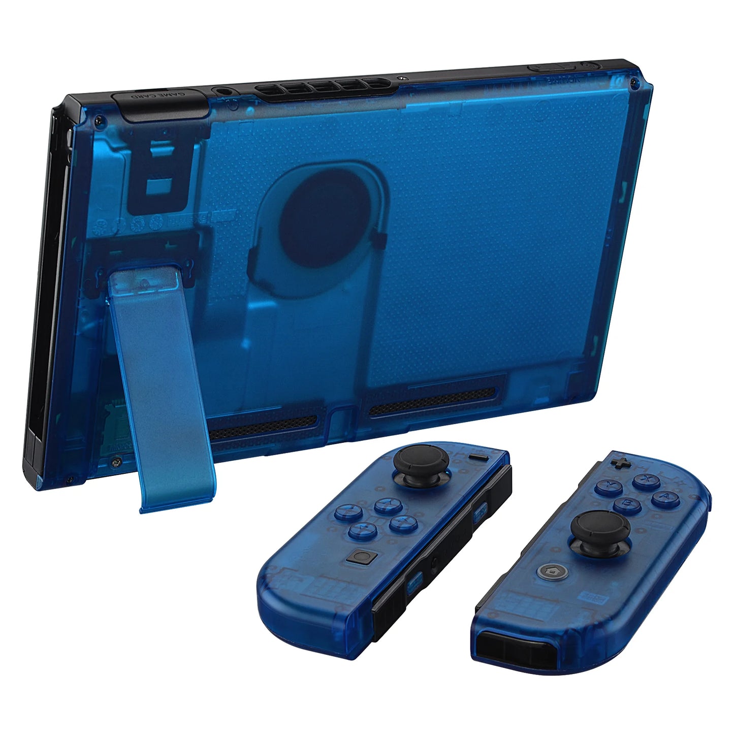 eXtremeRate Transparent Clear Blue Console Back Plate Controller Housing Shell with Buttons for Nintendo Switch Console & JoyCon