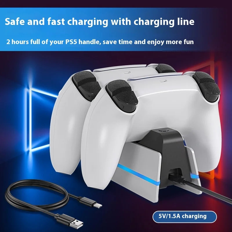 PS5 Dual Controller Charging Dock with LED Ambient Lighting