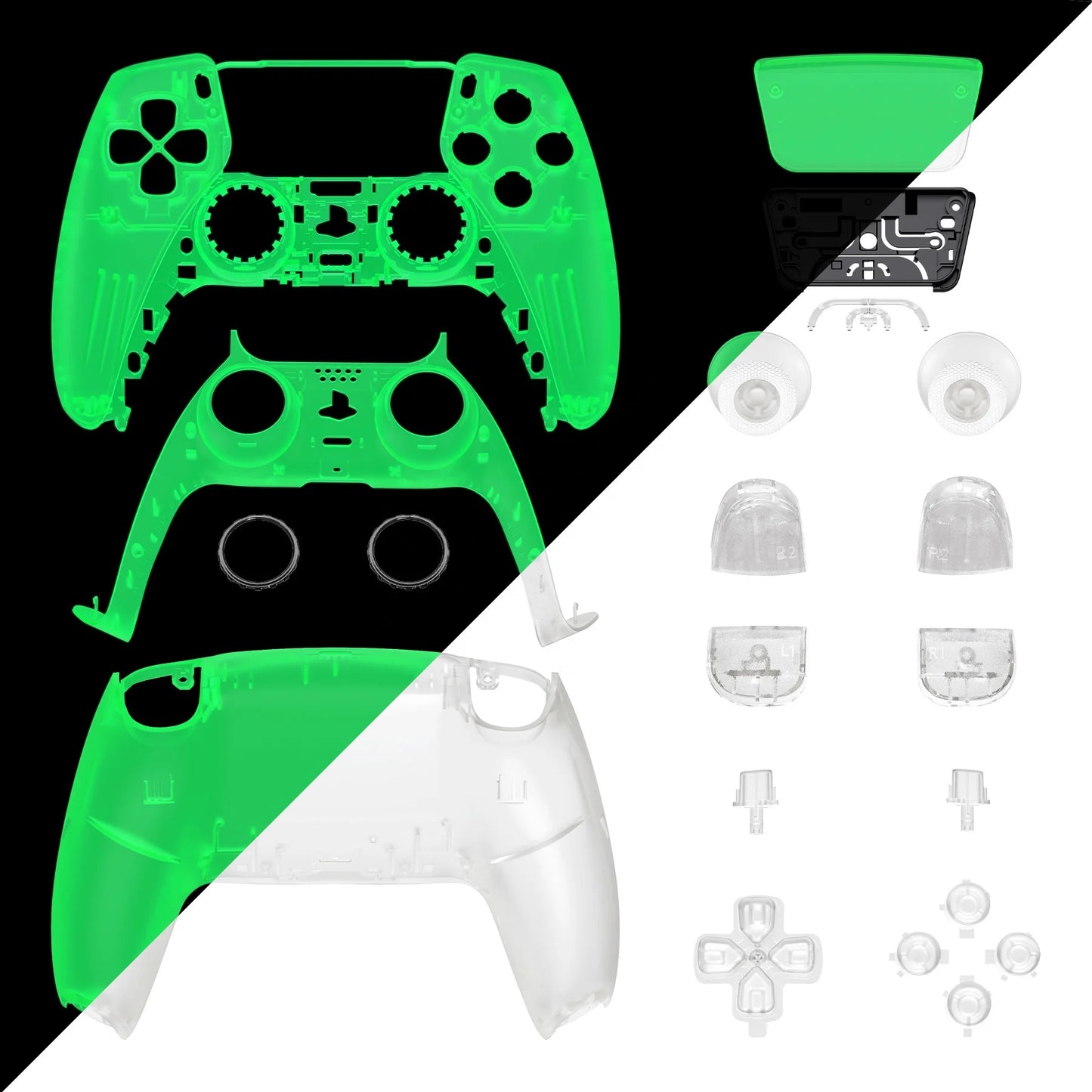 For Ps5 Controller BDM-030/040/050 Full Set Shell with Button Touchpad, Glow in Dark DIY Replacement Trim Shell Front Back Plate