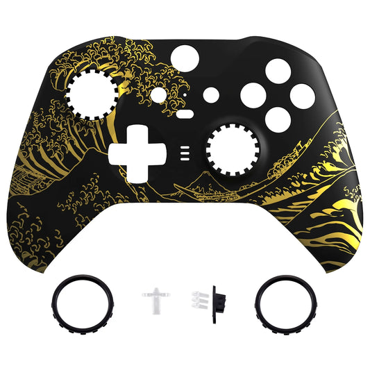 The Great GOLDEN Wave Off Kanagawa - Black Front Housing Shell & Accent Rings for Xbox One Elite Controller Series 2