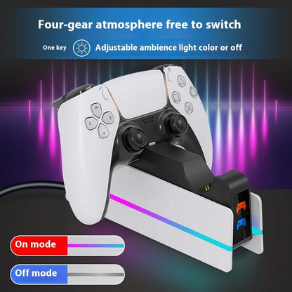 PS5 Dual Controller Charging Dock with LED Ambient Lighting