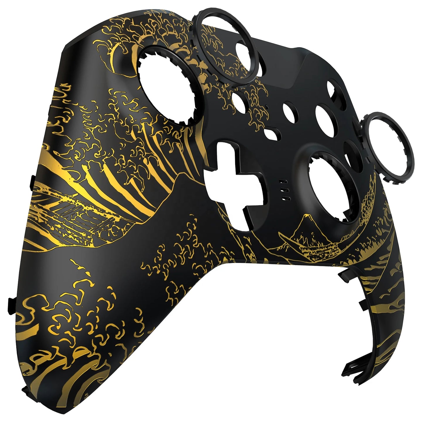 The Great GOLDEN Wave Off Kanagawa - Black Front Housing Shell & Accent Rings for Xbox One Elite Controller Series 2