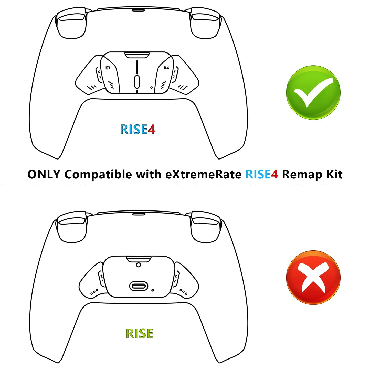 eXtremeRate Replacement Redesigned K1 K2 K3 K4 Back Buttons Housing Shell for ps5 Controller, RISE4 Remap Kit - 19 colors