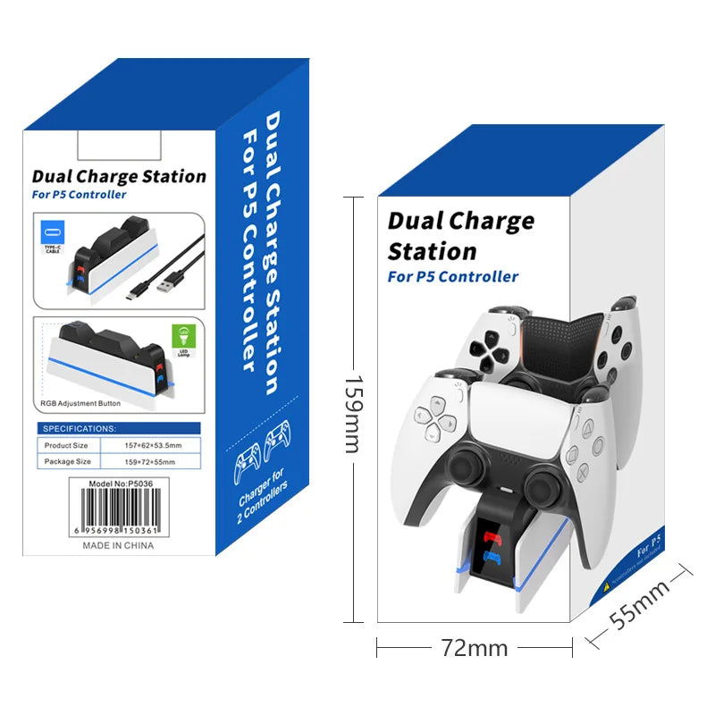 PS5 Dual Controller Charging Dock with LED Ambient Lighting