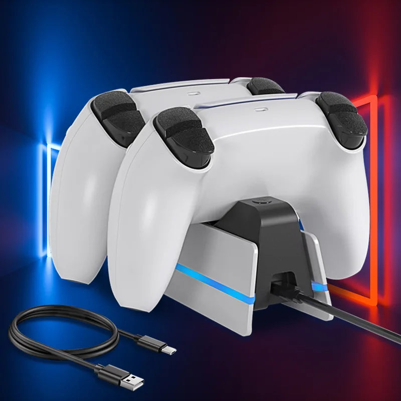 PS5 Dual Controller Charging Dock with LED Ambient Lighting