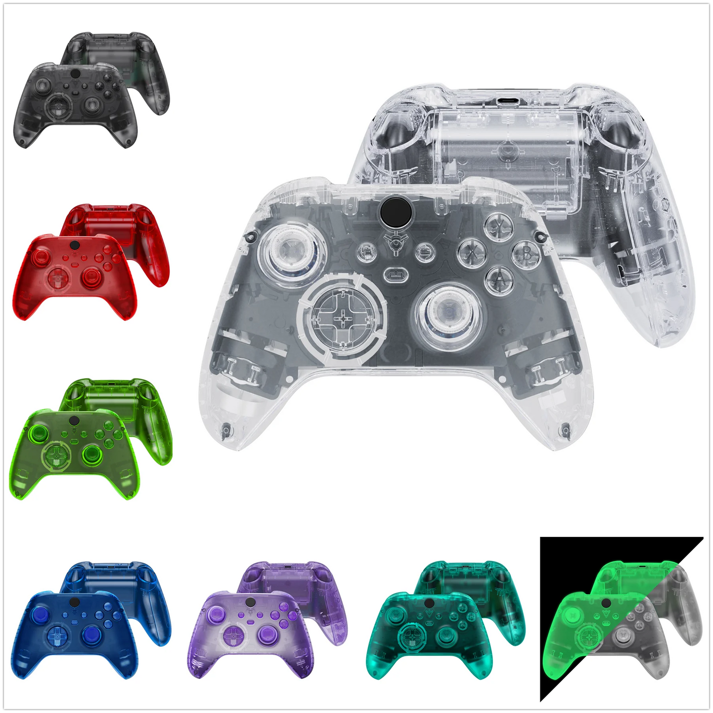 eXtremeRate Replacement Custom Transparent Controller Full Set Housing Shell with Buttons for Xbox Core Wireless Controller