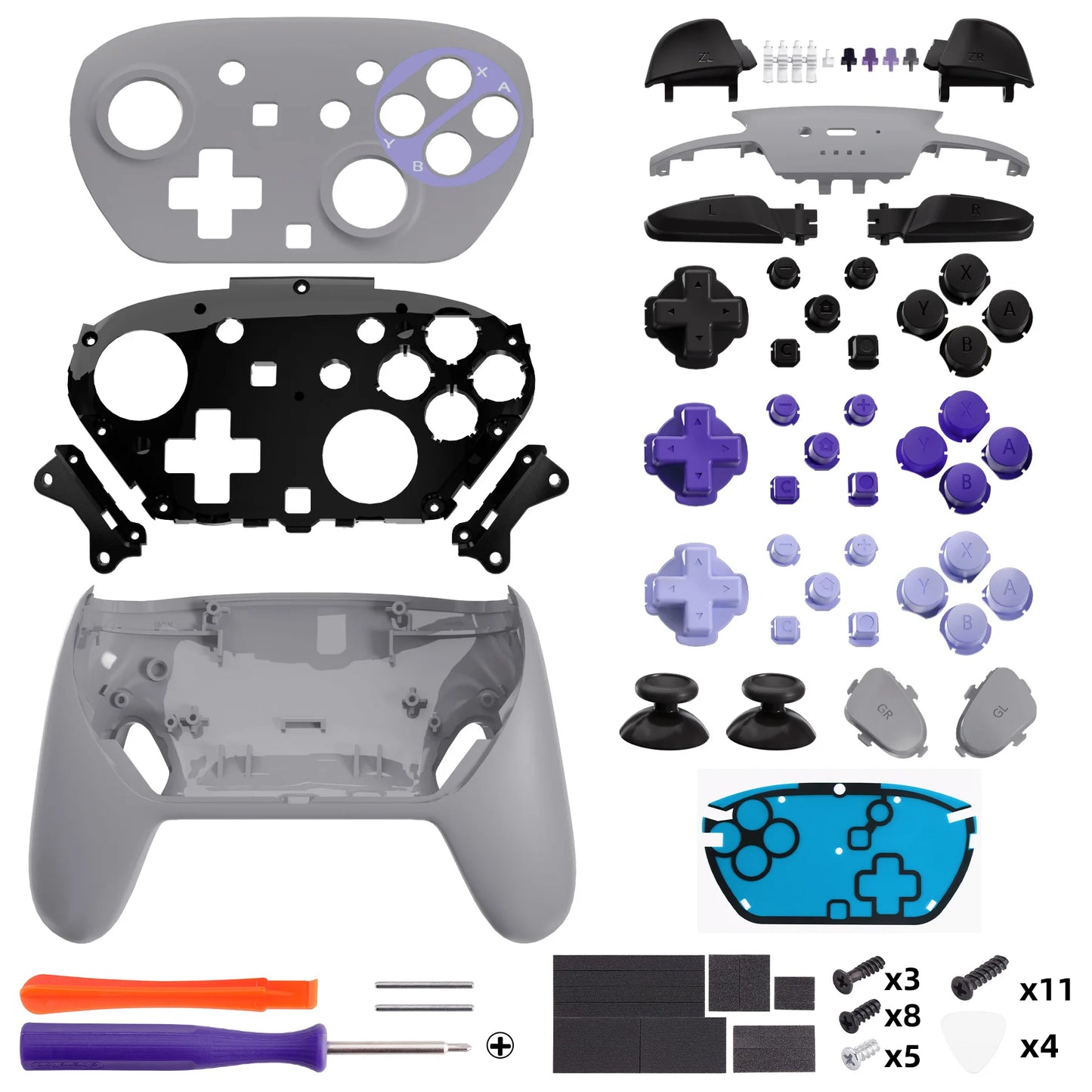 eXtremeRate DIY Replacement Full Set Shell Buttons for Nintendo Switch 2 Pro Controller, Faceplate Rear Bottom Cover