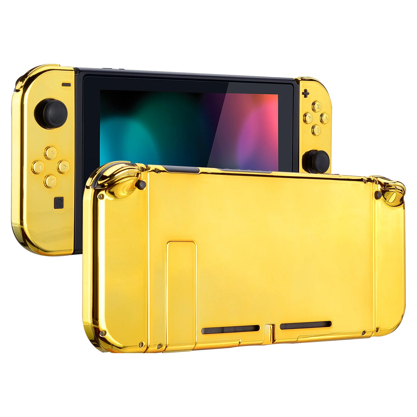 eXtremeRate Chrome Gold Back Plate Controller Housing Shell with Full Set Buttons for Nintendo Switch Handheld Console
