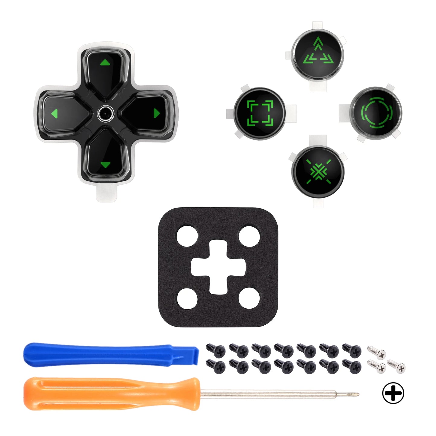 eXtremeRate Custom Dpad Action Buttons Three-Tone Black & Clear with Symbols D-pad Face Buttons Compatible with ps5 Controller