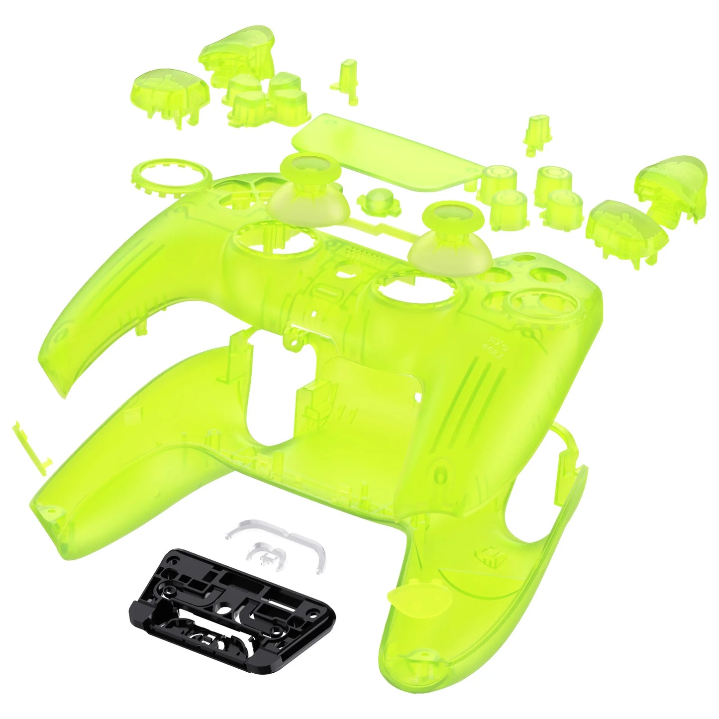 eXtremeRate Luna Redesigned Full Set Housing Shell Buttons Touchpad Cover for ps5 Controller BDM-030/040/050 - Clear Lime Green