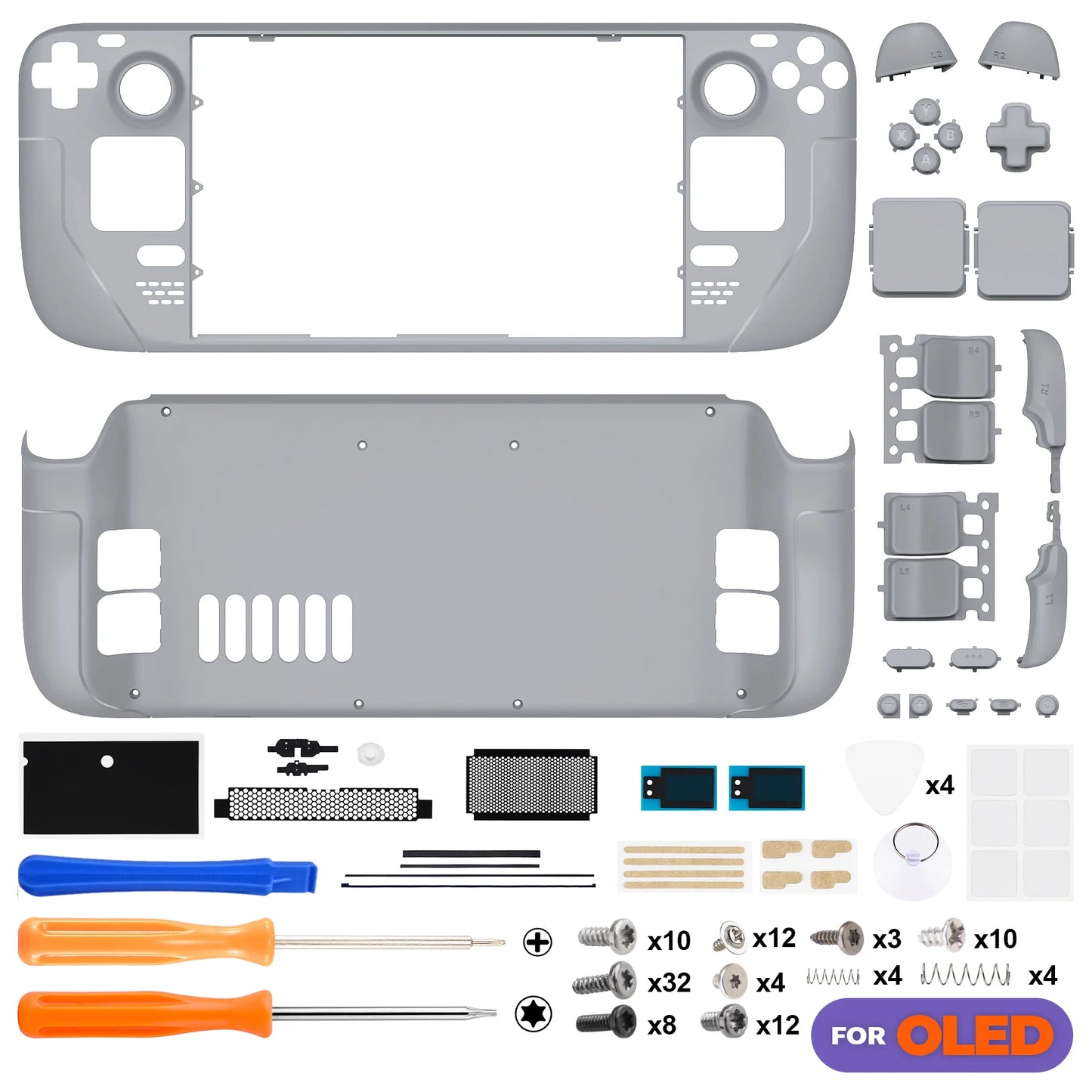 eXtremeRate Replacement Full Set Housing Shell W/Buttons for Steam Deck OLED, Custom DIY Faceplate Back Plate Trackpad Case