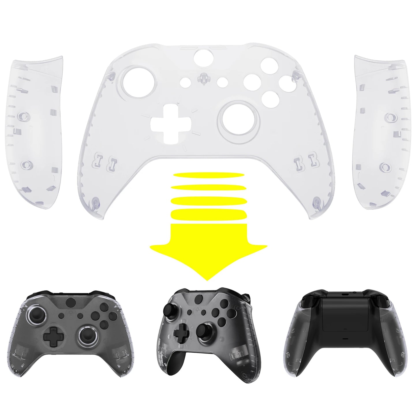 eXtremeRate Custom Top Shell Front Housing Faceplate Fix Kits for Xbox One X & One S Controller (Model 1708) - Clear Series