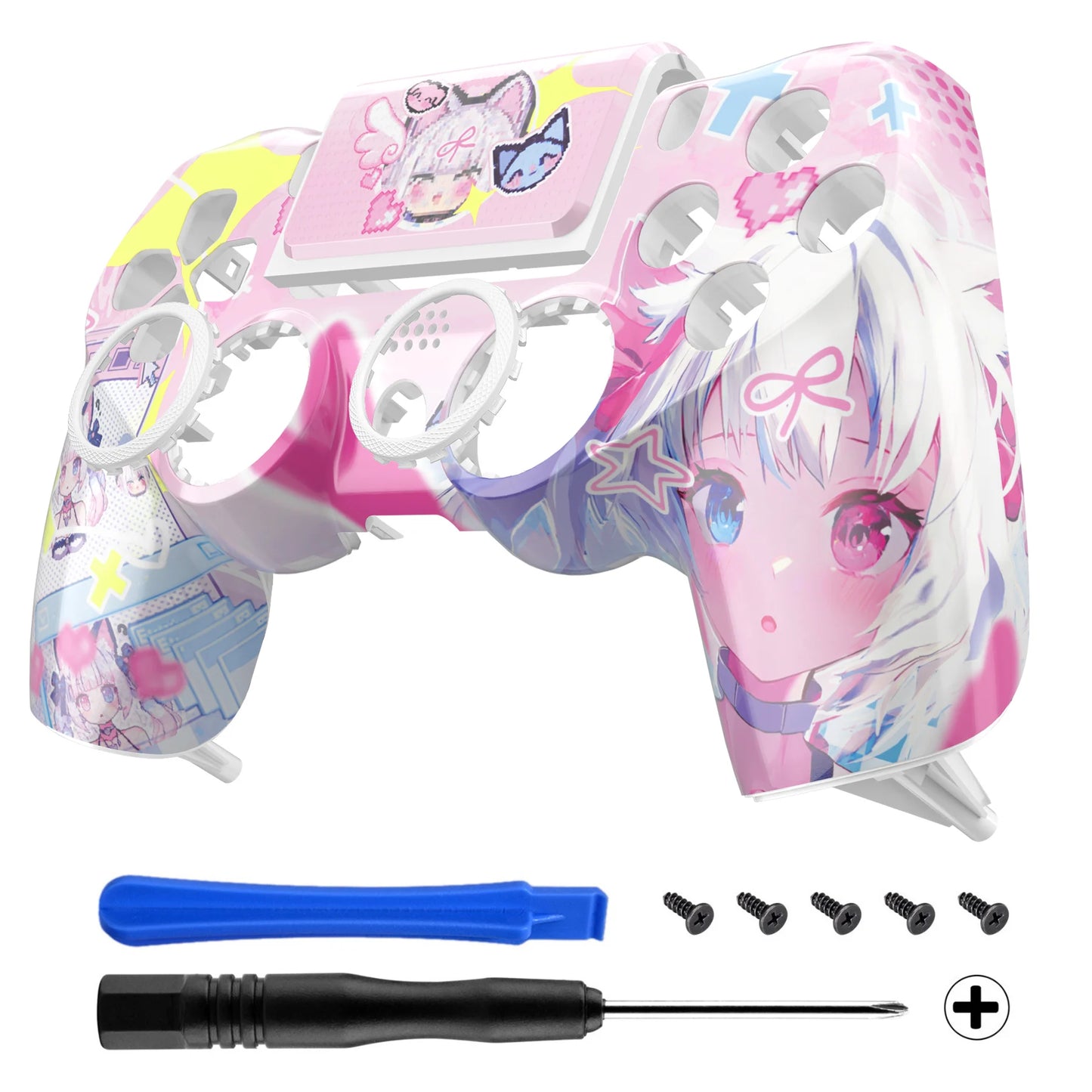 eXtremeRate Ghost Replacement Faceplate Touchpad Cover Redesigned Shell Compatible with PS4 Slim Pro Controller JDM-040/050/055