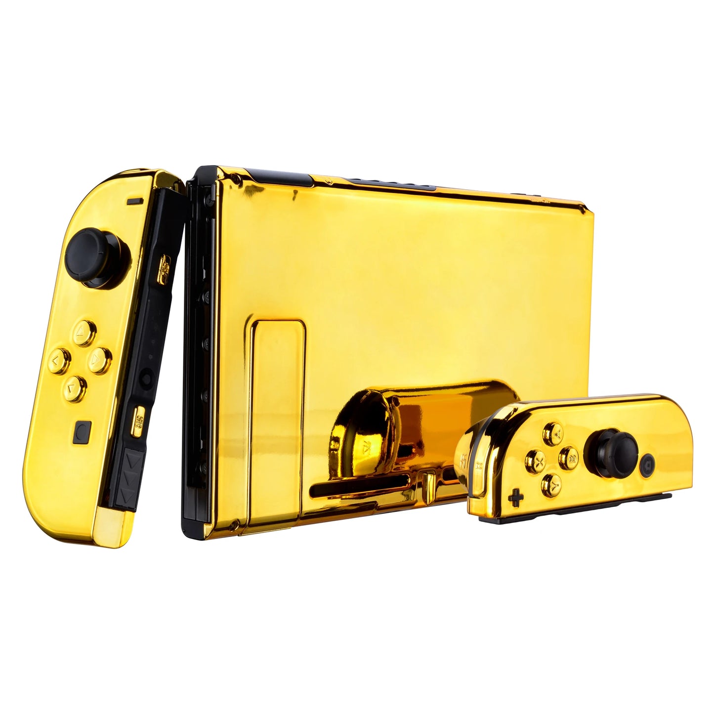 eXtremeRate Chrome Gold Back Plate Controller Housing Shell with Full Set Buttons for Nintendo Switch Handheld Console