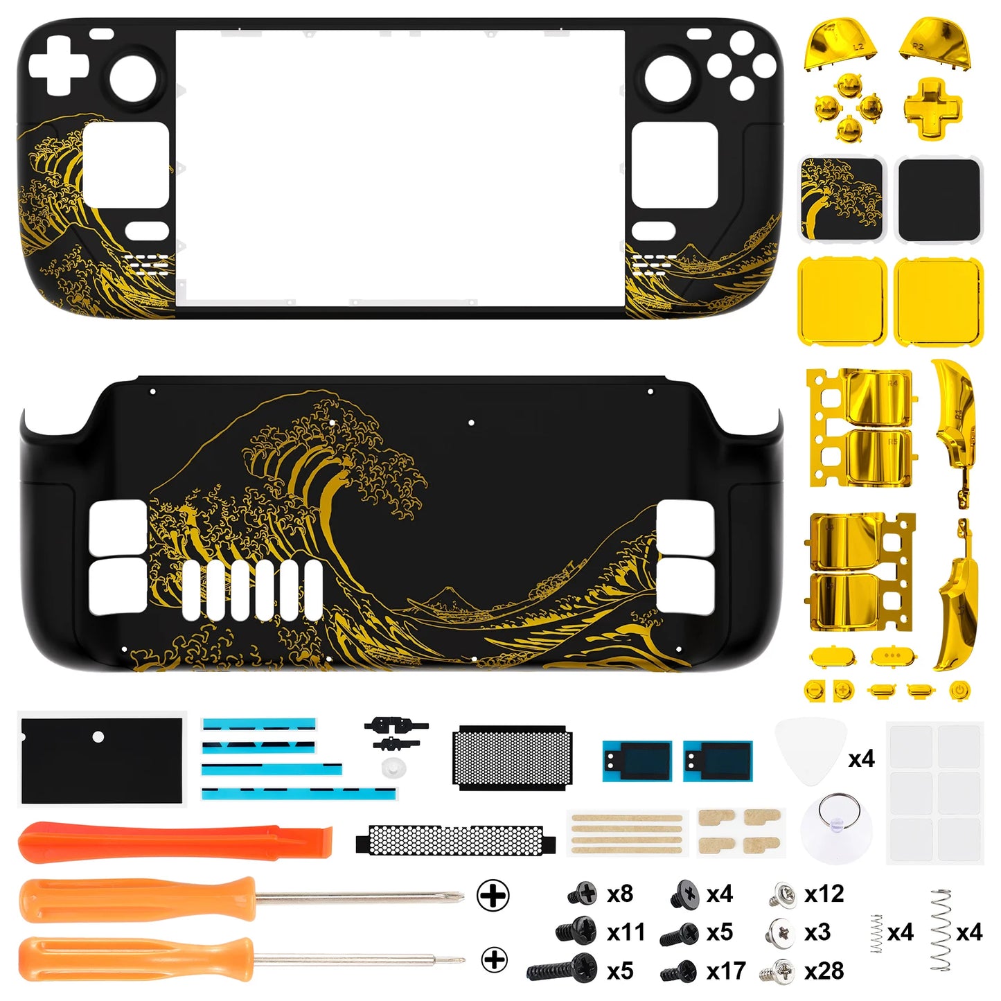eXtremeRate Replacement Housing Shell Set for Steam Deck LCD, Faceplate Back Plate Shell with Buttons - The Great GOLDEN Wave
