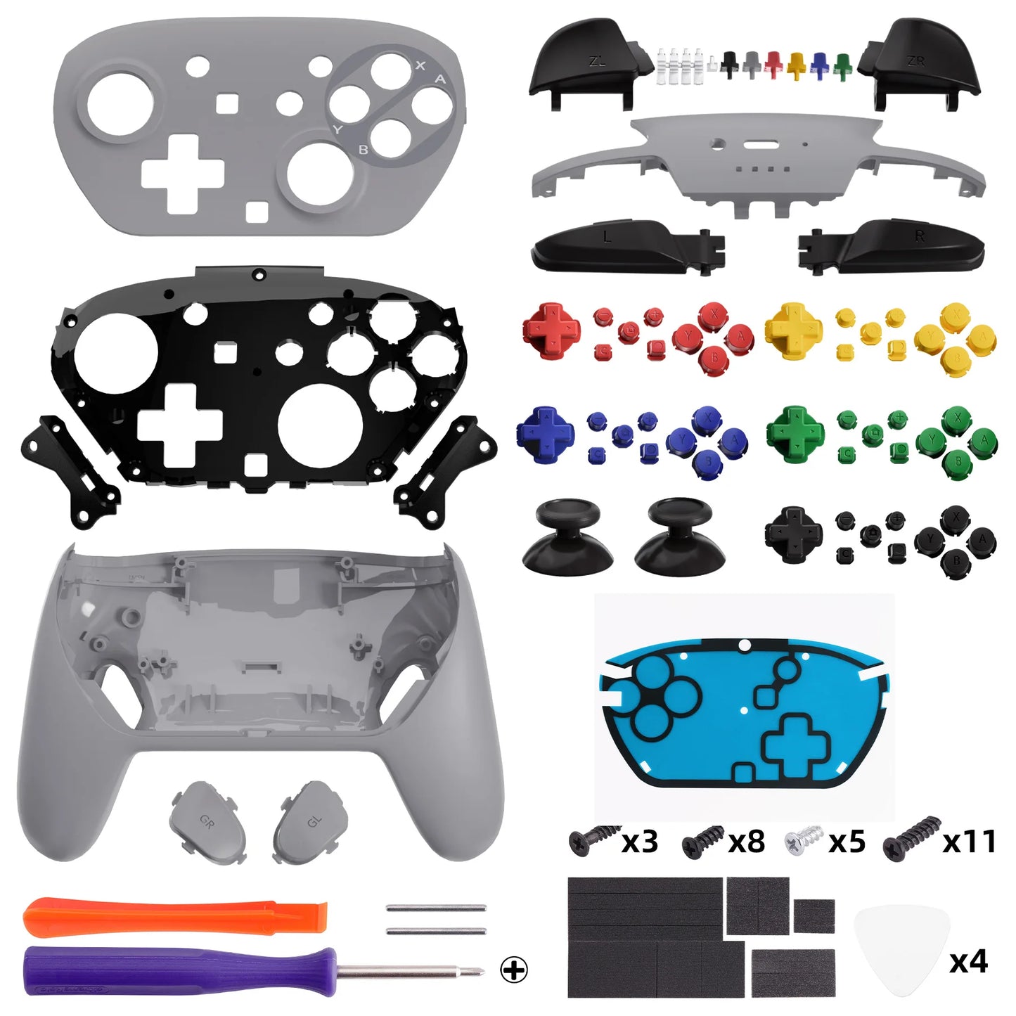 eXtremeRate DIY Replacement Full Set Shell Buttons for Nintendo Switch 2 Pro Controller, Faceplate Rear Bottom Cover
