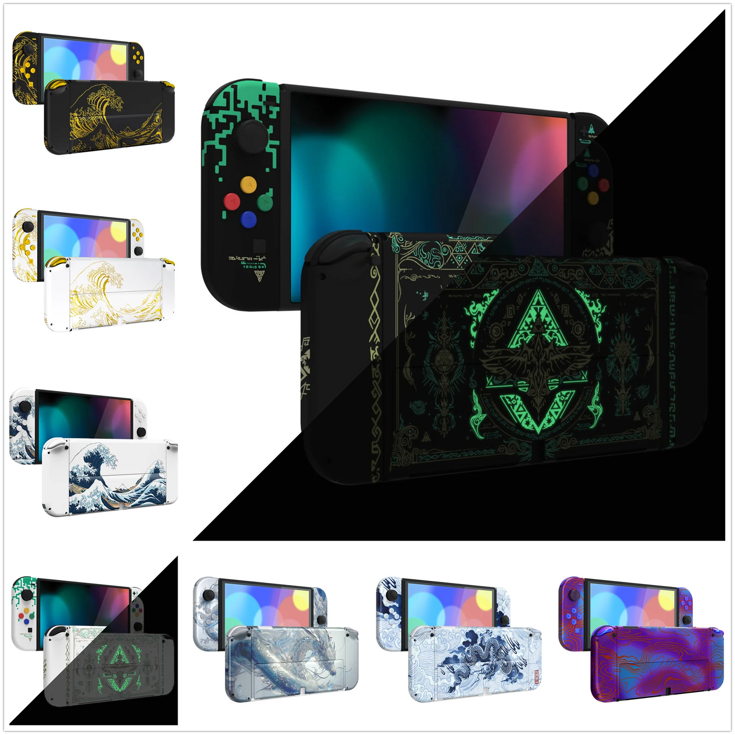eXtremeRate Full Set Shell for Nintendo Switch OLED, Back Plate Kickstand & Buttons - Patterned Series