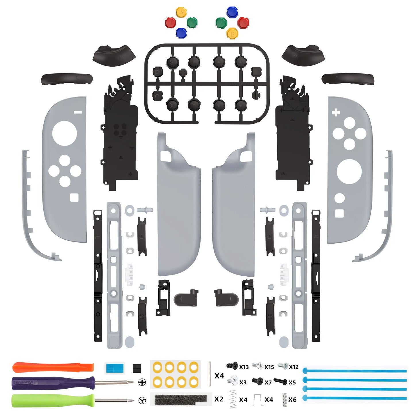 eXtremeRate DIY Replacement Housing Case Buttons for Joycon 2,  Decorative Strips & Middle Bracket & Tools for Nintendo Switch 2