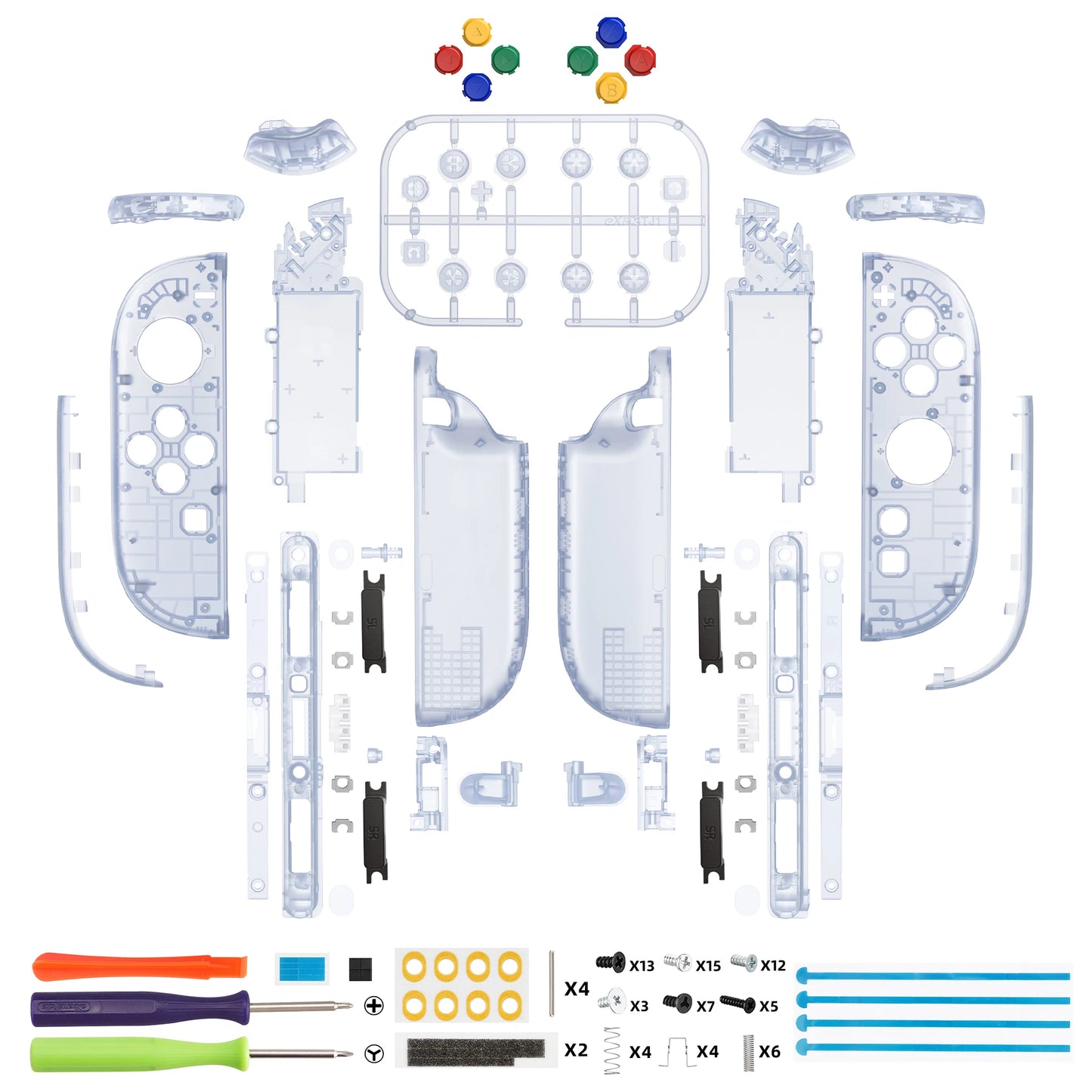 eXtremeRate DIY Replacement Housing Case Buttons for Joycon 2,  Decorative Strips & Middle Bracket & Tools for Nintendo Switch 2