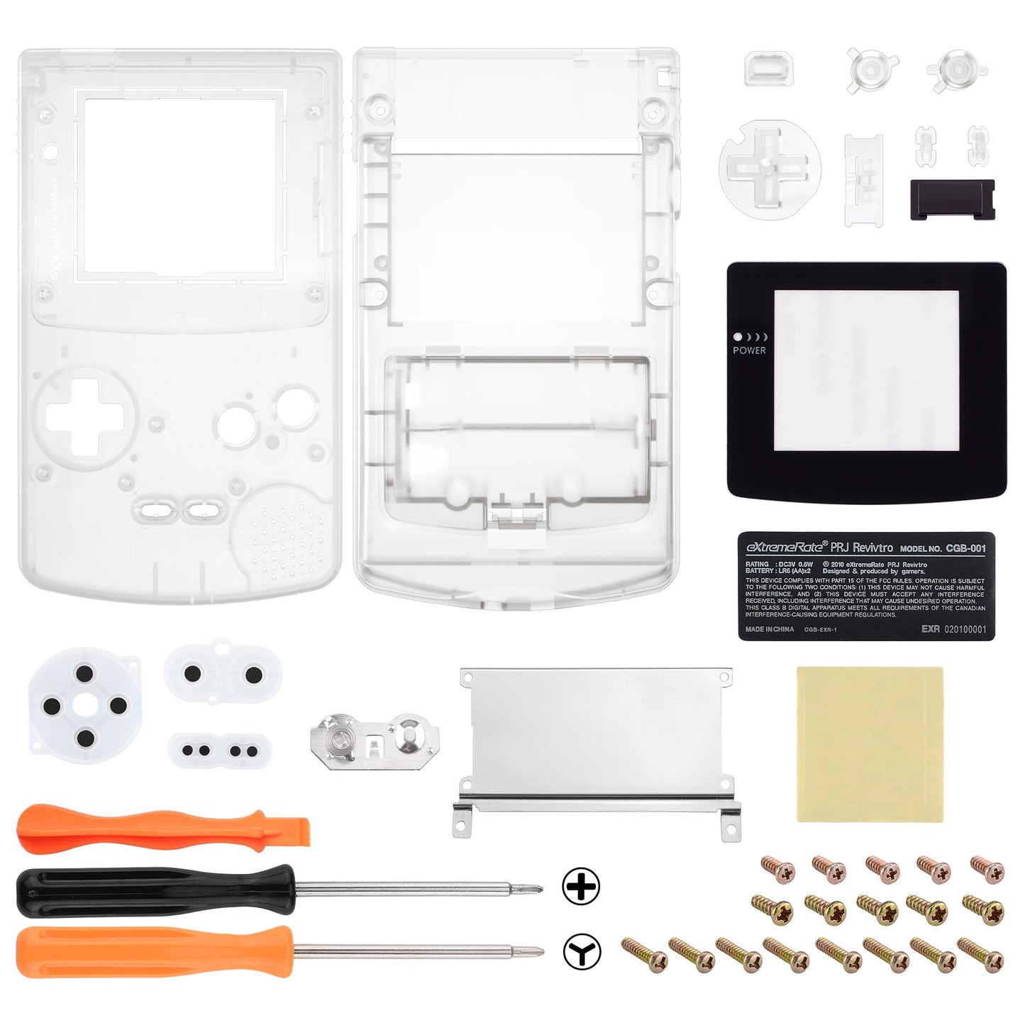 eXtremeRate IPS Ready Upgraded Replacement Shell Full Housing Cover & Buttons for Gameboy Color for GBC - Clear Series