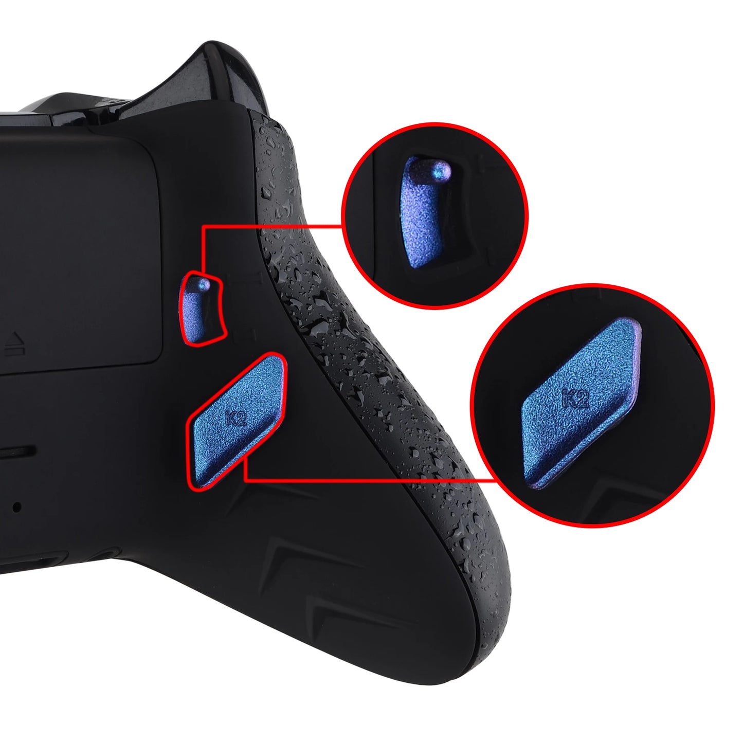 eXtremeRate Chameleon Purple Blue Glossy Buttons K1 K2 Paddles for Xbox One S X Controller LOFTY Remap & Trigger Stop Kit