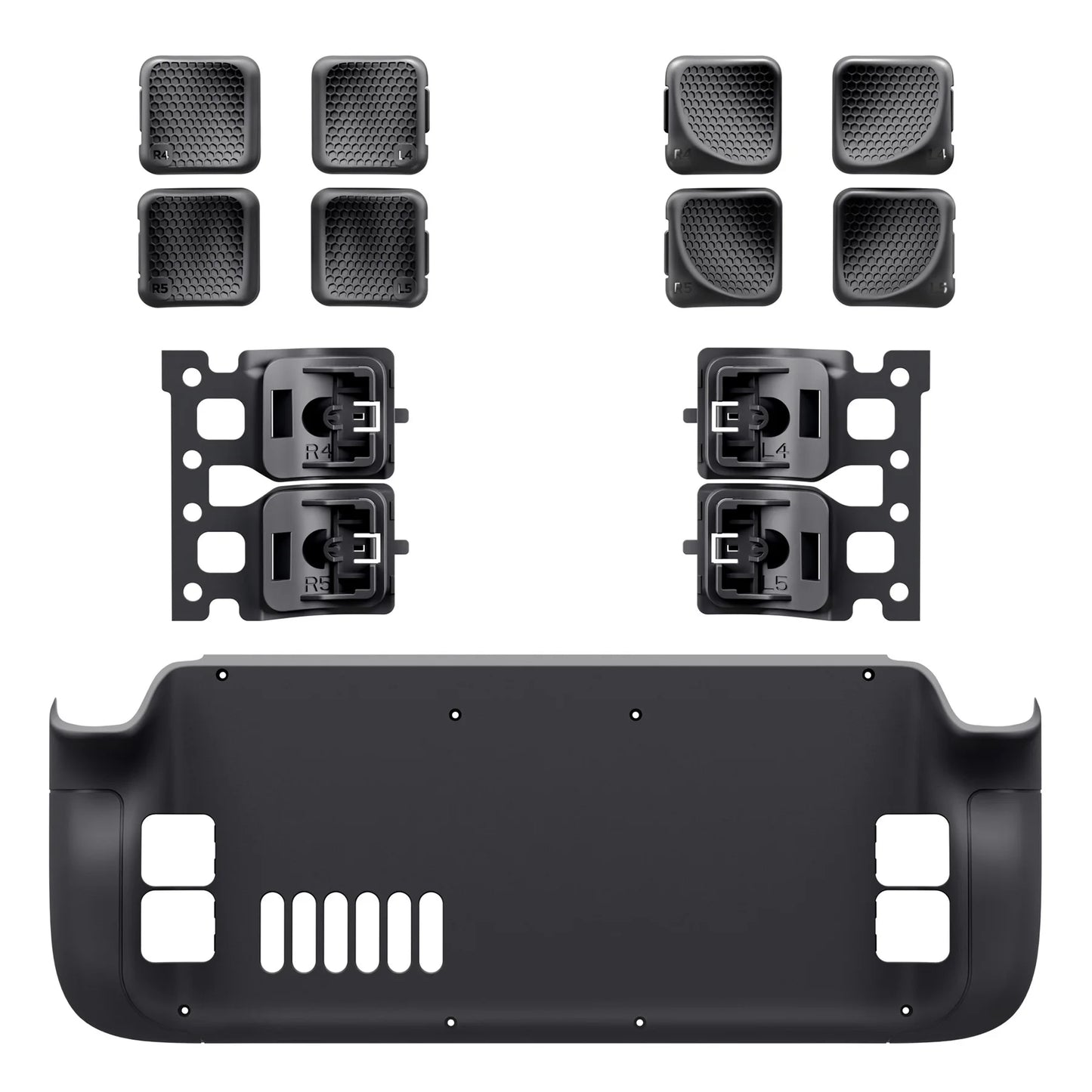 eXtremeRate Interchangeable Back Buttons Bottom Shell for Steam Deck LCD & OLED , Fingers Grip Back Shell - Black