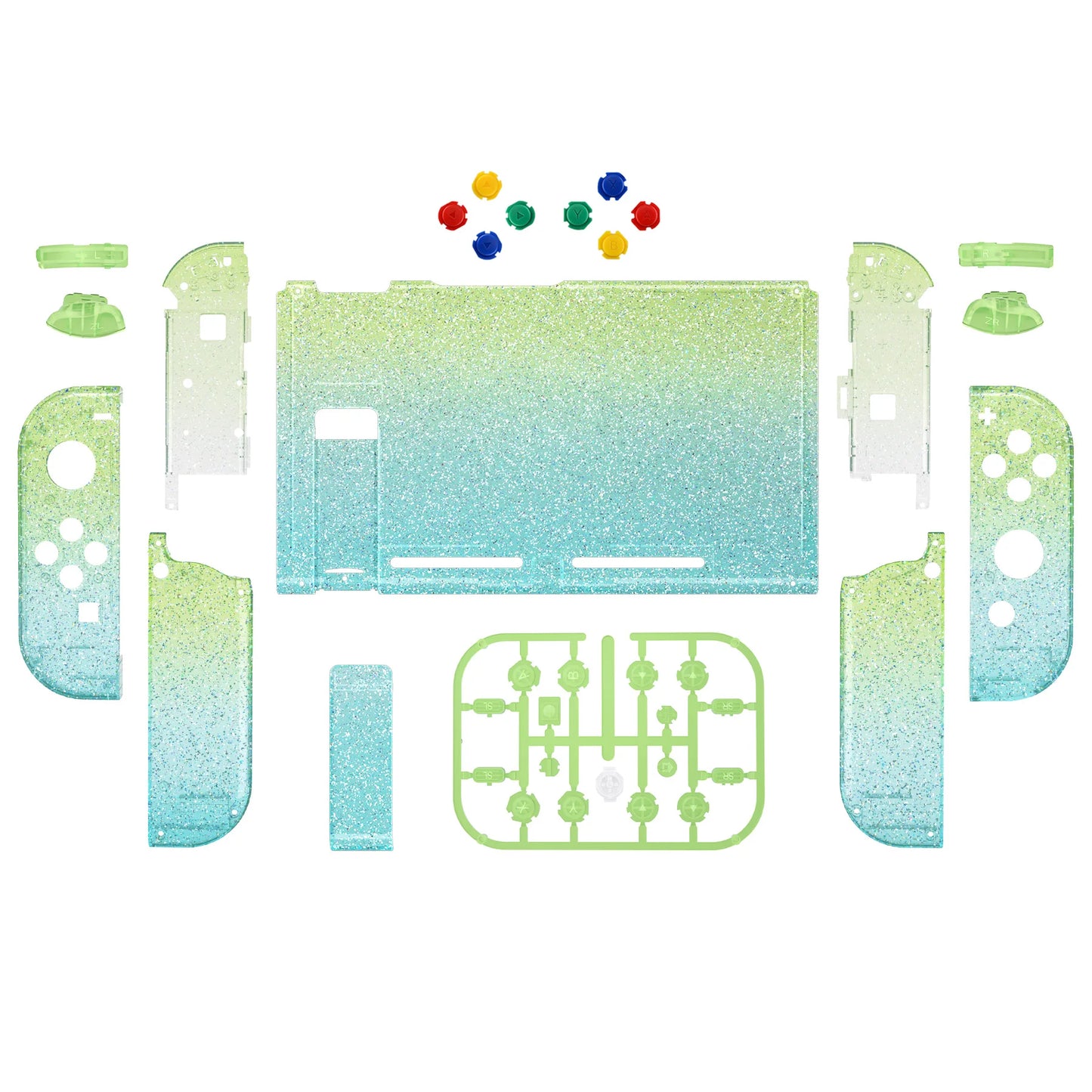 eXtremeRate DIY Replacement Back Shell with Full Set Buttons for NS Switch, Joycon Handheld Grips Kickstand - Gradient Series