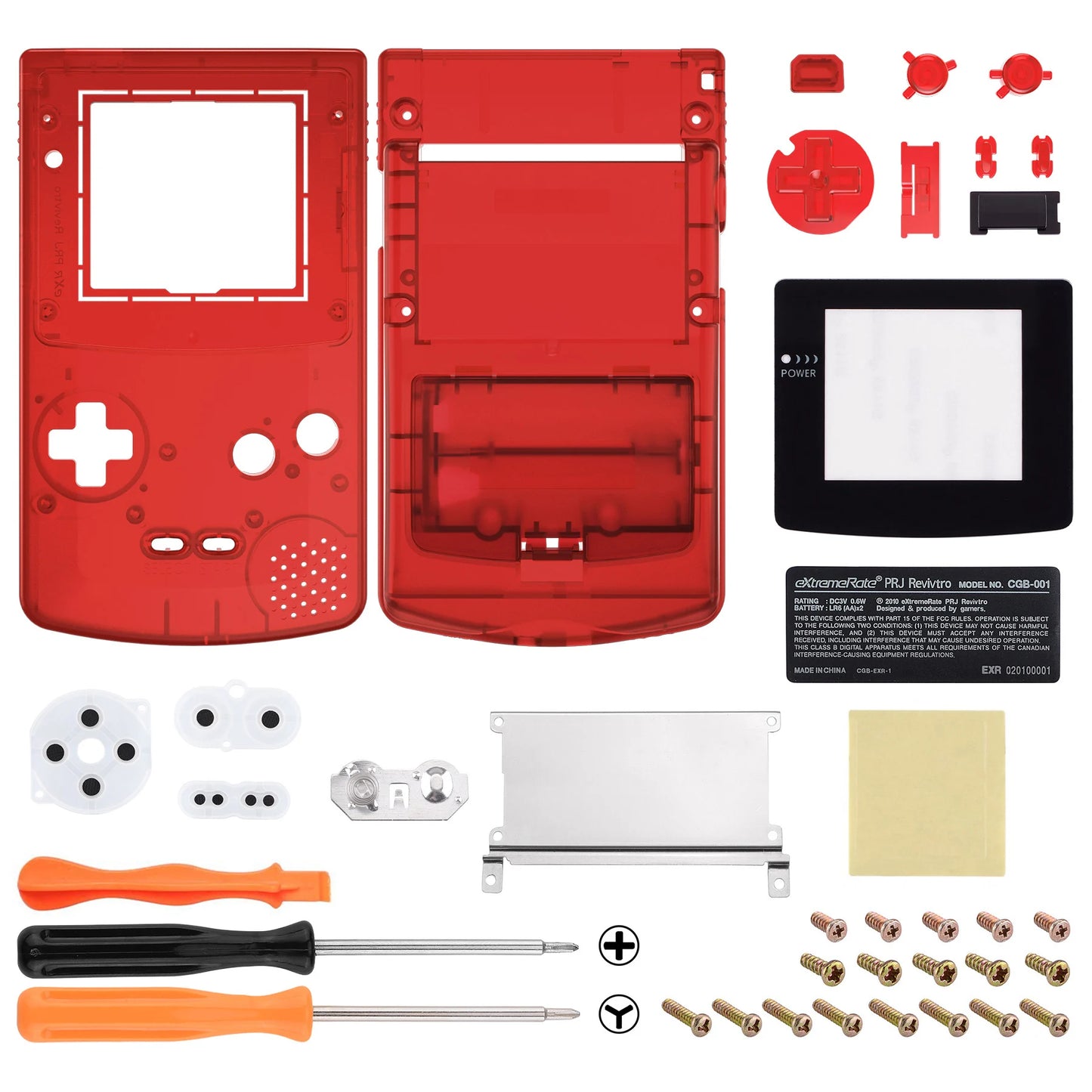 eXtremeRate IPS Ready Upgraded Replacement Shell Full Housing Cover & Buttons for Gameboy Color for GBC - Clear Series