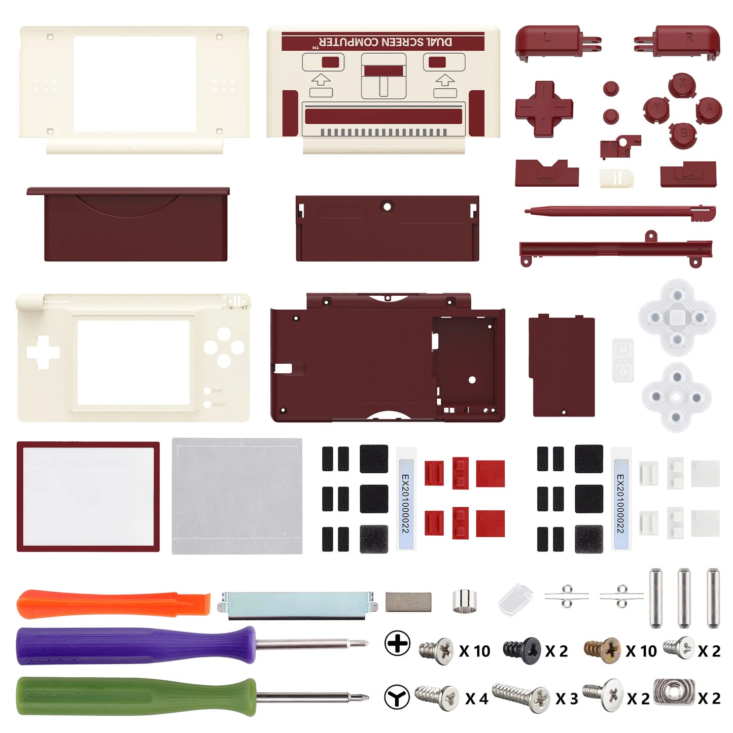 eXtremeRate Replacement Full Housing Shell for Nintendo DS Lite (NDSL), Case Cover W/Buttons & Screen Lens - Classic FC Style