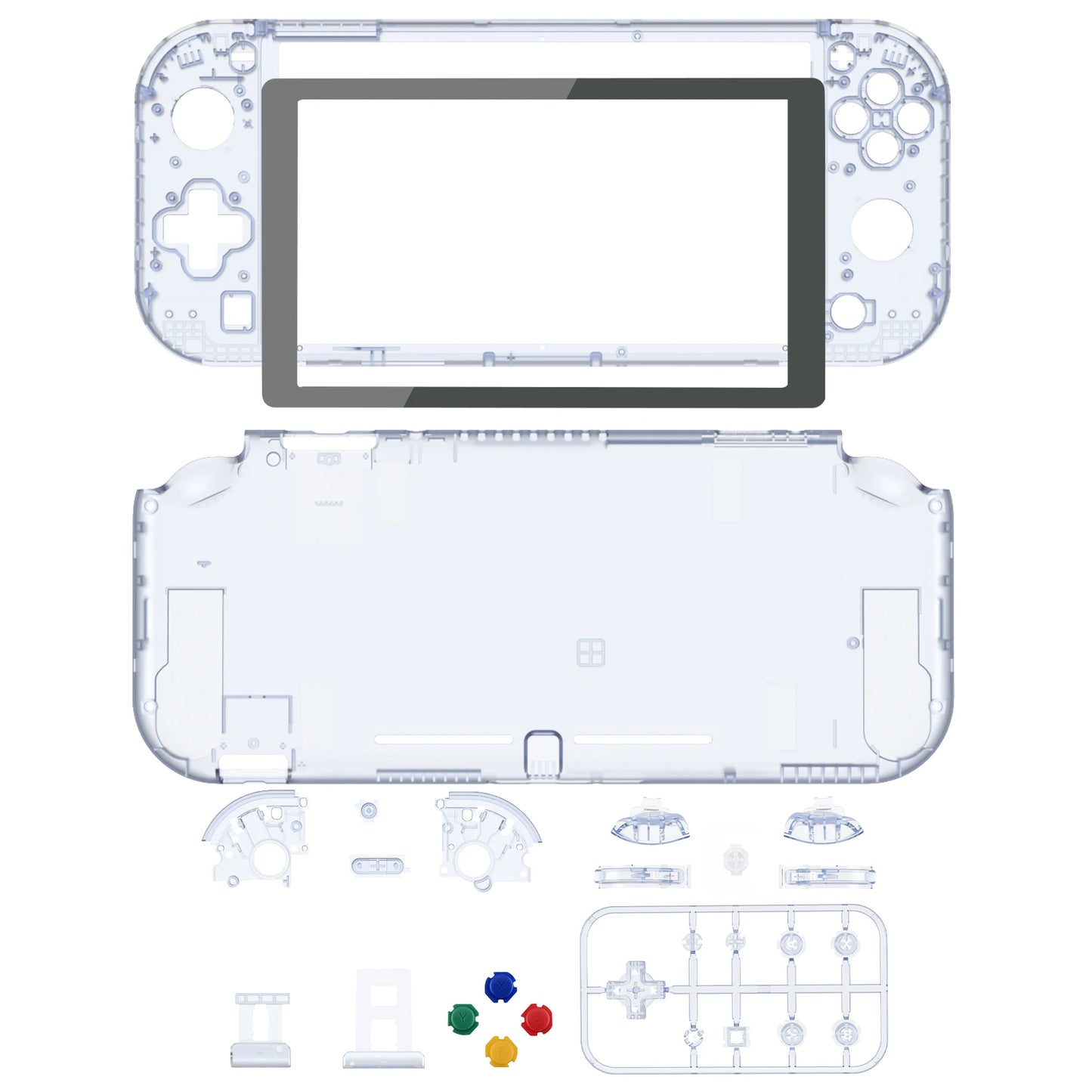 eXtremeRate Replacement Housing Custom Shell w/Screen Protector & ABXY Buttons for Nintendo Switch Lite - Crystal Clear Series