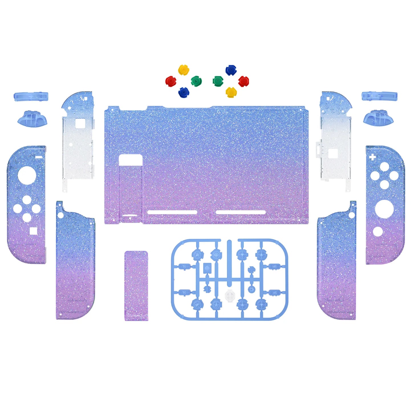 eXtremeRate DIY Replacement Back Shell with Full Set Buttons for NS Switch, Joycon Handheld Grips Kickstand - Gradient Series