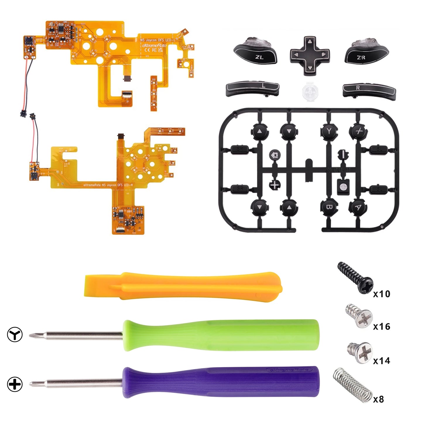 eXtremeRate 7 Colors 9 Modes DFS LED Kit Multi-Colors Luminated Classical Symbols Face Buttons for NS Switch & OLED JoyCon