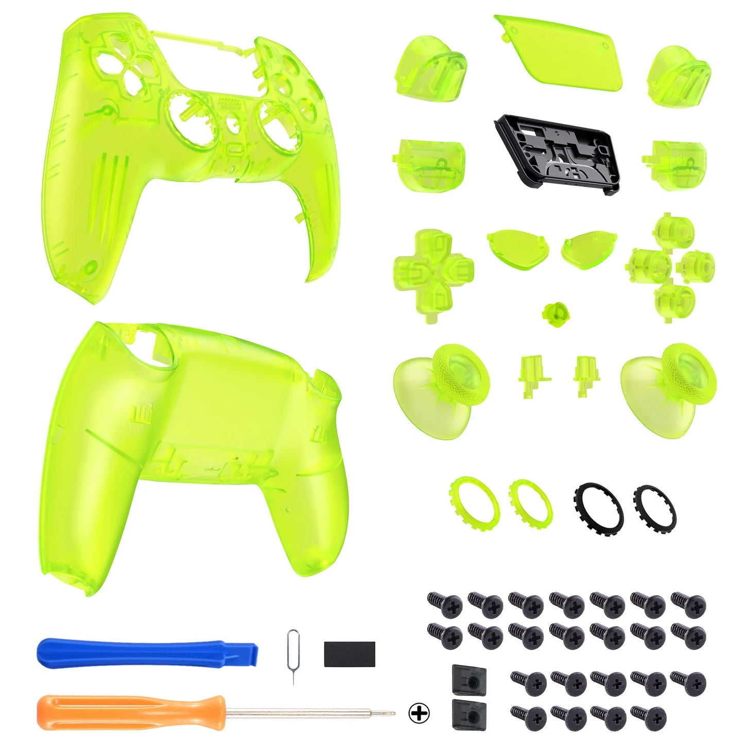 eXtremeRate Luna Redesigned Full Set Housing Shell Buttons Touchpad Cover for ps5 Controller BDM-030/040/050 - Clear Lime Green