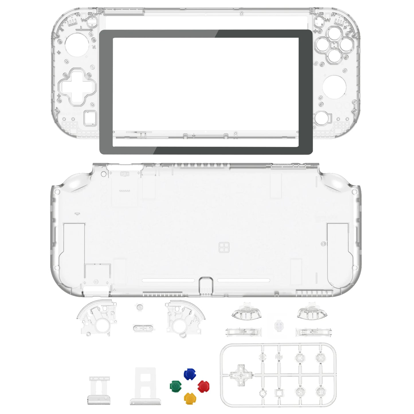 eXtremeRate Replacement Housing Custom Shell w/Screen Protector & ABXY Buttons for Nintendo Switch Lite - Crystal Clear Series