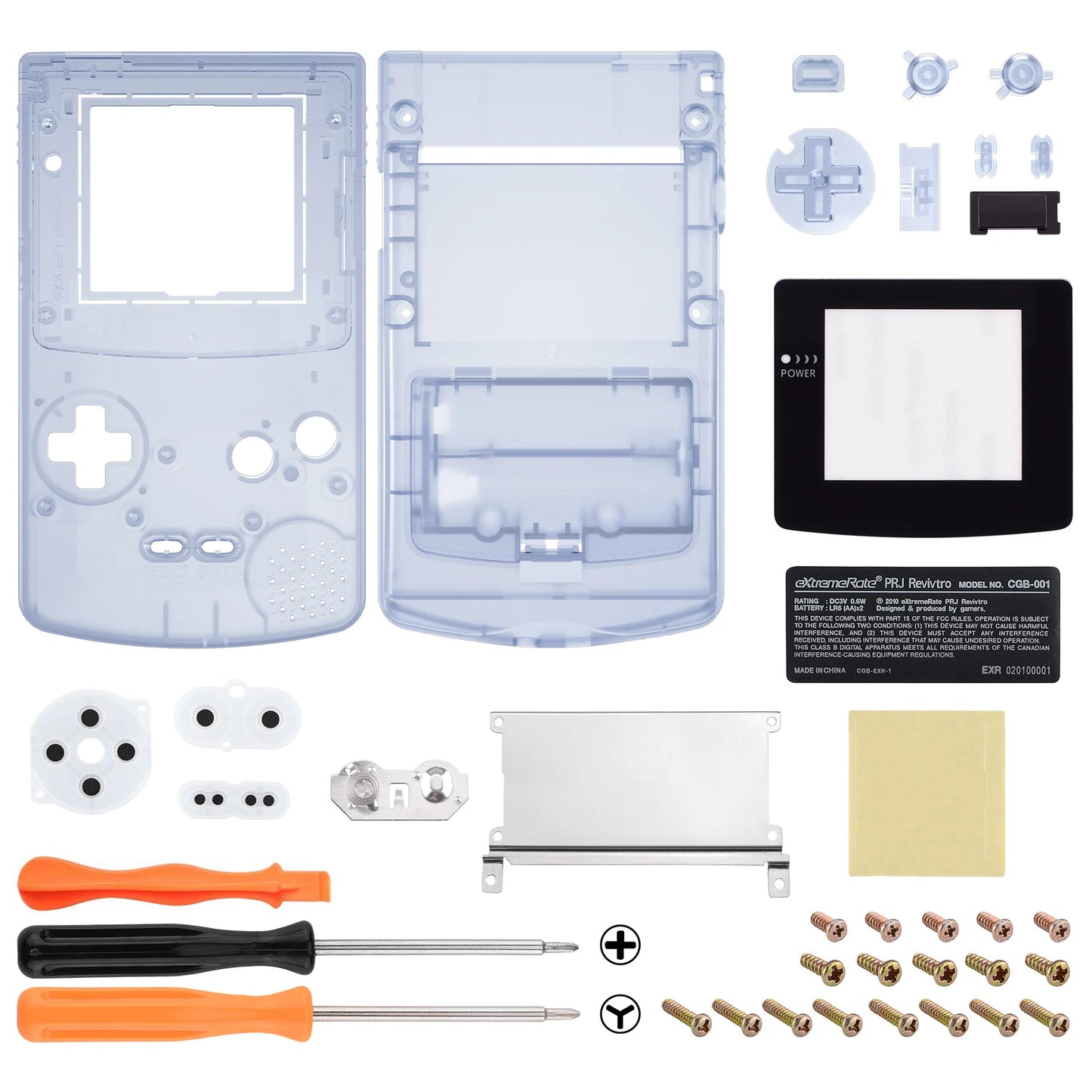 eXtremeRate IPS Ready Upgraded Replacement Shell Full Housing Cover & Buttons for Gameboy Color for GBC - Clear Series