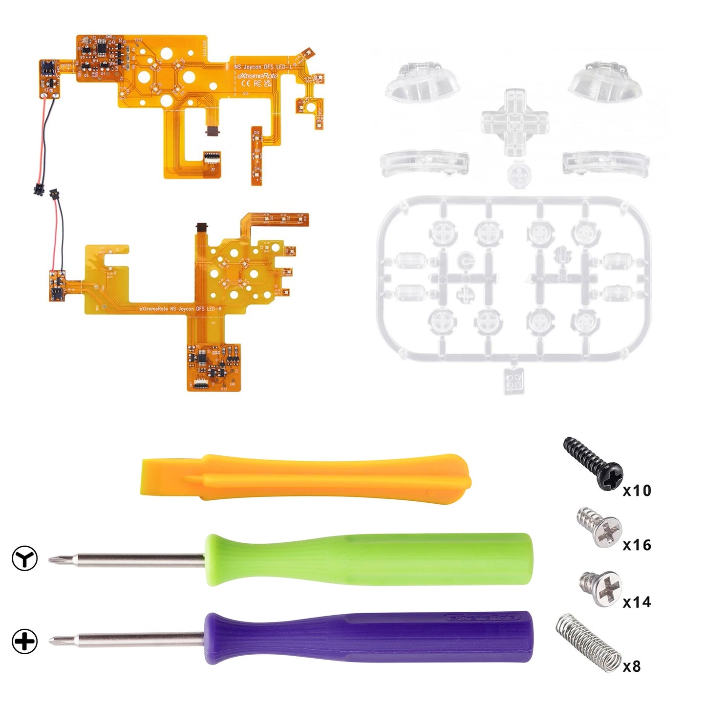 eXtremeRate 7 Colors 9 Modes DFS LED Kit Multi-Colors Luminated Classical Symbols Face Buttons for NS Switch & OLED JoyCon