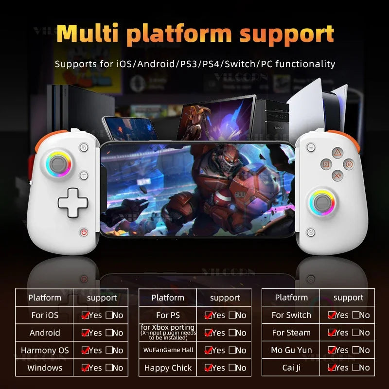 BSP D8 PRO RGB Tablet Controller Wireless Handle For Switch Game Bluetooth Stretching Joystick For P3 P4 Android IOS Gamepad